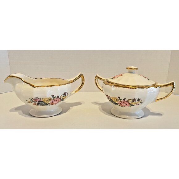 Vintage Sovereign Potters Canada Cream & Sugar Set Floral Cross-Stitch Pattern - Picture 1 of 10